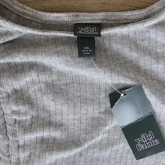 Wild Fable NWT Ruched Drawstring Blouse Heather Gray Long Sleeve Fitted Top New - Picture 2 of 3